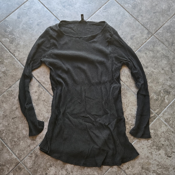 Eileen Fisher Crinkled Silk Boat Neck Tunic Top Dress Cover Up Black S - Picture 6 of 10